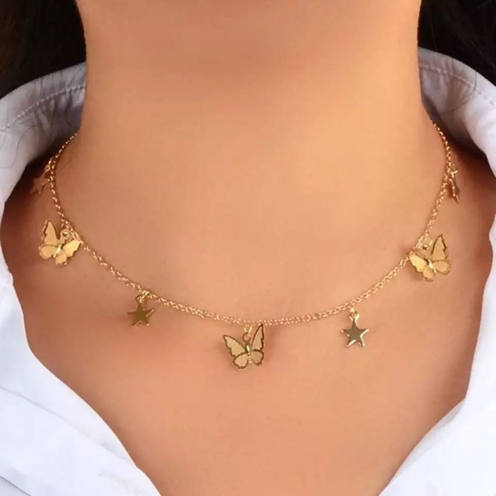 Gold butterfly chocker necklace for women
